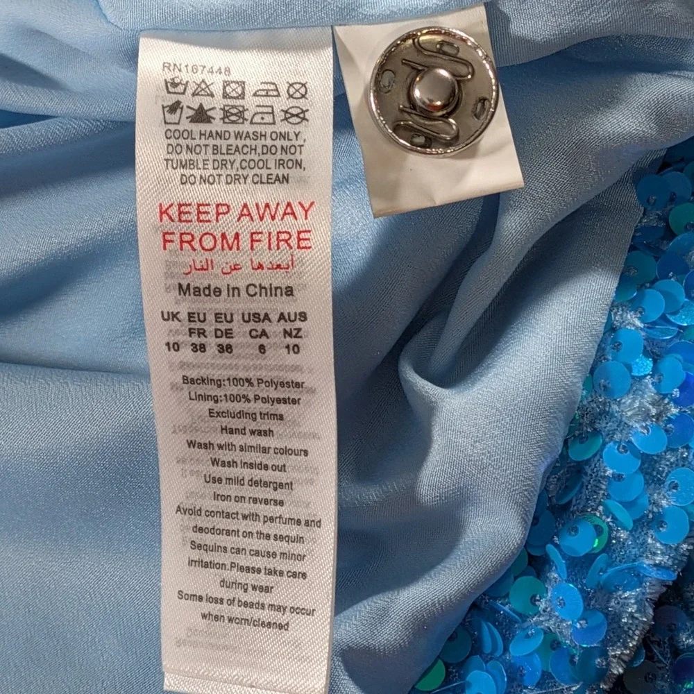 Nasty Gal $326 Size 6 Teal Blue Sequin Two Piece Set Cropped Blazer Flare Pants - Picture 11 of 16